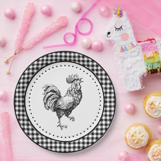 Rooster Gingham Papieren Bordje (Feest)