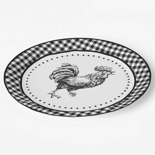Rooster Gingham Papieren Bordje (Gekanteld)