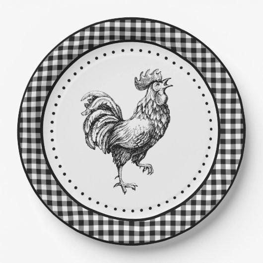 Rooster Gingham Papieren Bordje (Voorkant)