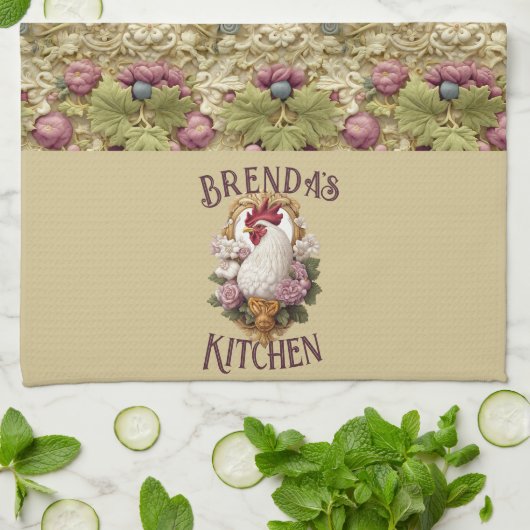 Rooster & Grapes Heraldic Crest, in wheat, Theedoek (Gevouwen)