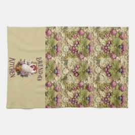 Rooster & Grapes Heraldic Crest, in wheat, Theedoek