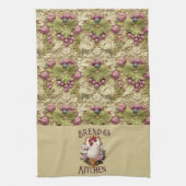 Rooster & Grapes Heraldic Crest, in wheat, Theedoek (Verticaal)