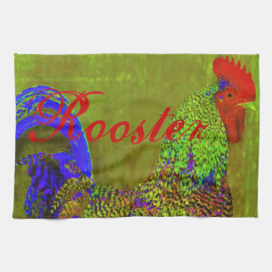 Rooster-handdoeken set van 3. Kobaltblauw, rood, g Theedoek