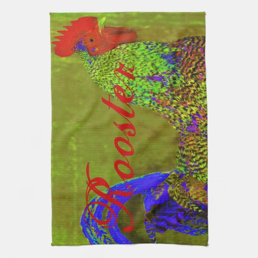 Rooster-handdoeken set van 3. Kobaltblauw, rood, g Theedoek (Verticaal)