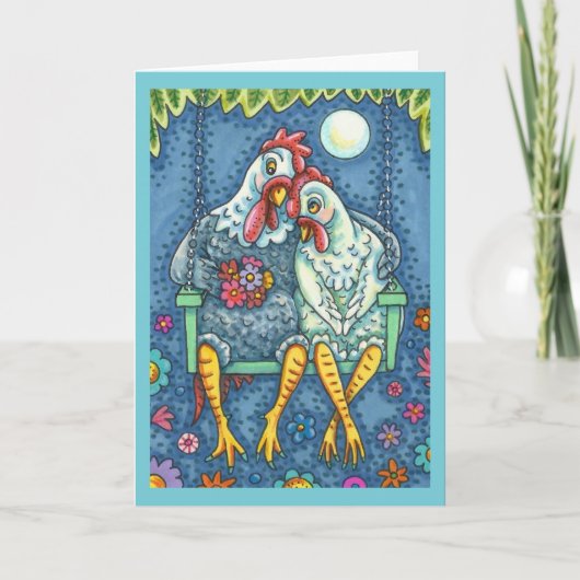 ROOSTER HEN CANOODLES, KUTE KICKEN ROMANCE Blanco Kaart (Voorkant)