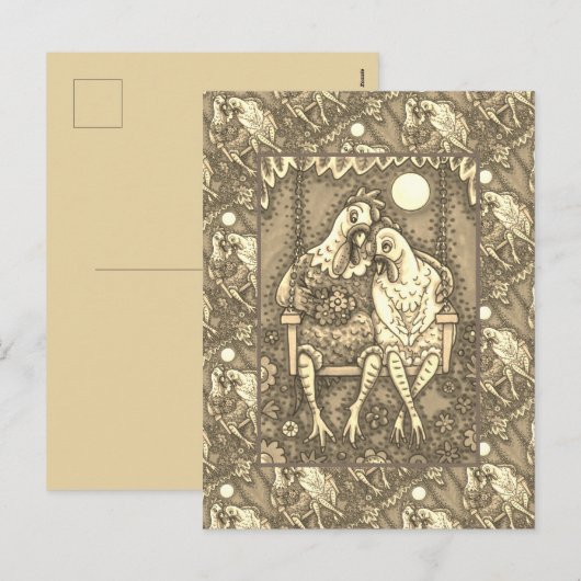 ROOSTER HEN CANOODLES, KUTE KIEZEN ZEETHEARTS FEESTDAGENKAART (Voorkant / Achterkant)