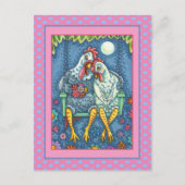 ROOSTER HEN CANOODLES, KUTE KIEZEN ZEETHEARTS FEESTDAGENKAART (Voorkant)