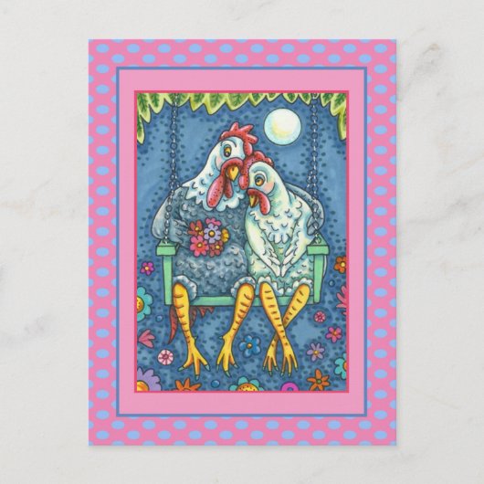 ROOSTER HEN CANOODLES, KUTE KIEZEN ZEETHEARTS FEESTDAGENKAART (Voorkant)