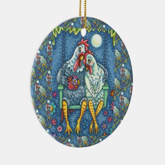 ROOSTER HEN CANOODLES, KUTE KIEZEN ZEETHEARTS KERAMISCH ORNAMENT (Rechts)