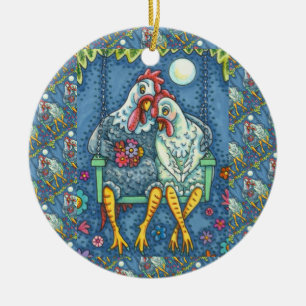 ROOSTER HEN CANOODLES, KUTE KIEZEN ZEETHEARTS KERAMISCH ORNAMENT