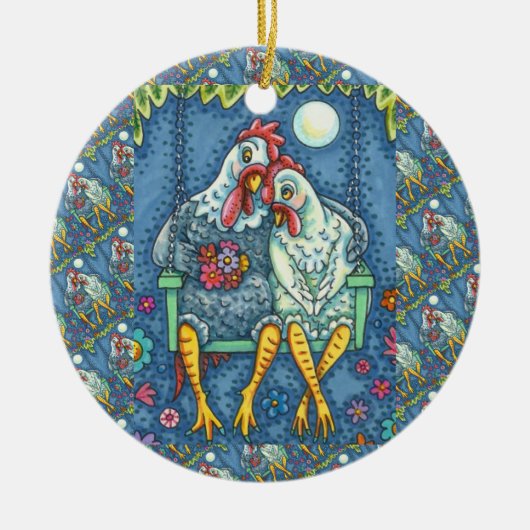ROOSTER HEN CANOODLES, KUTE KIEZEN ZEETHEARTS KERAMISCH ORNAMENT (Voorkant)