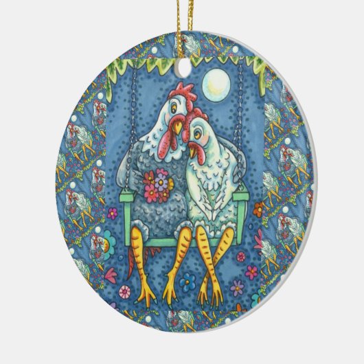 ROOSTER HEN CANOODLES, KUTE KIEZEN ZEETHEARTS KERAMISCH ORNAMENT (Links)