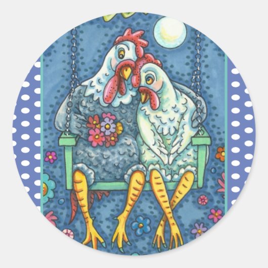 ROOSTER HEN CANOODLES, KUTE KIEZEN ZEETHEARTS RONDE STICKER (Voorkant)