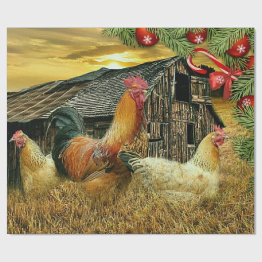 Rooster Hen Chicken Coop Christmas Cadeaupapier (Vlak)