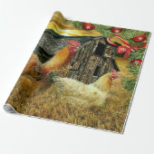 Rooster Hen Chicken Coop Christmas Cadeaupapier (Uitgerold)