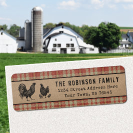 Rooster Hen Chicken Country Red Pset Kraft Address Etiket