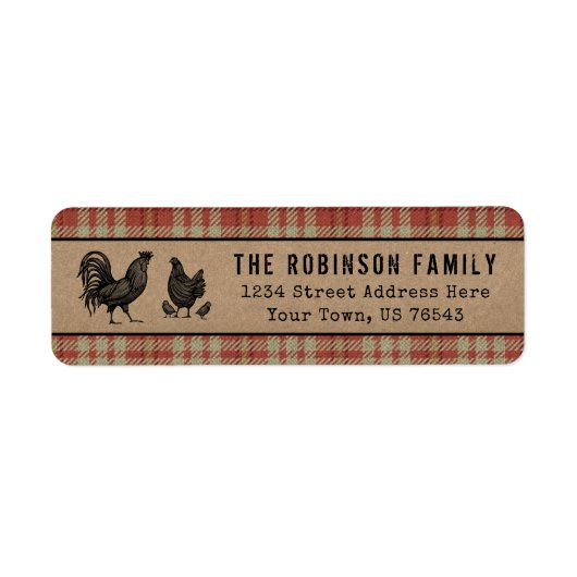 Rooster Hen Chicken Country Red Pset Kraft Address Etiket (Voorkant)