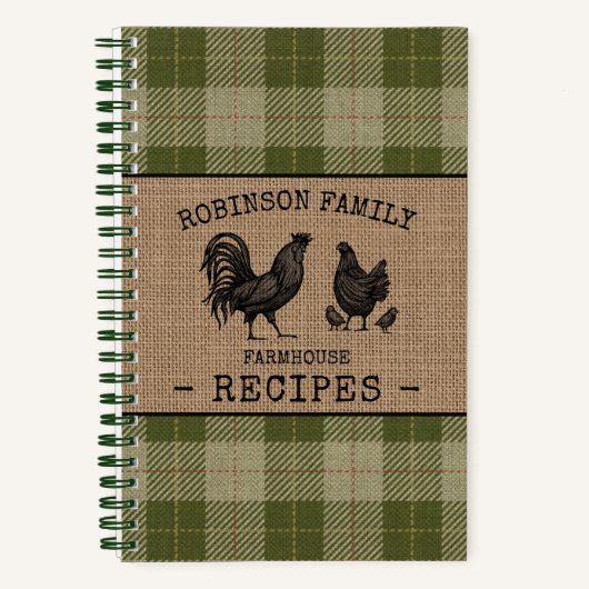 Rooster Hen Family Farmhouse Sage Pset Recipe Notitieboek (Voorkant)