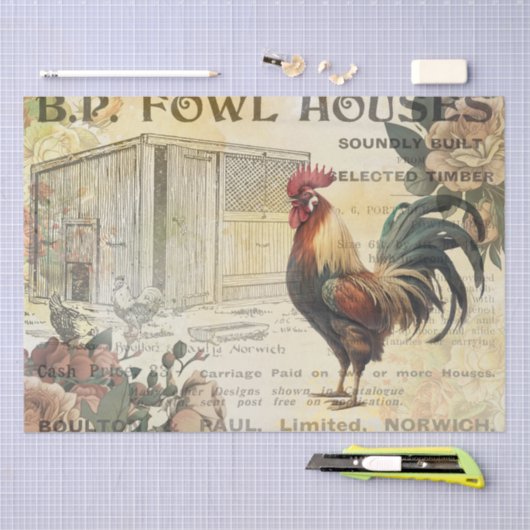  Rooster Hen House Advert ontkoppeling Tissuepapier (Craft)