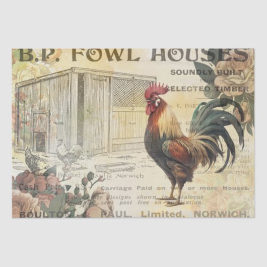  Rooster Hen House Advert ontkoppeling Tissuepapier (Voorkant)