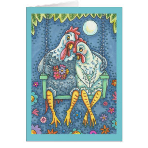 ROOSTER & HEN LOVERS, KICKEN NOTE KAART Blank