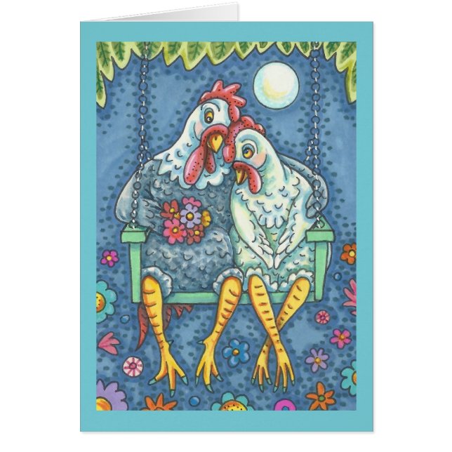 ROOSTER & HEN LOVERS, KICKEN NOTE KAART Blank (Voorkant)