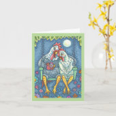 ROOSTER & HEN LOVERS, KICKEN NOTE KAART Blank (Gele Bloem)