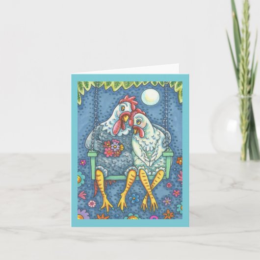 ROOSTER & HEN LOVERS, KICKEN NOTE KAART Blank (Voorkant)