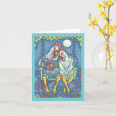 ROOSTER & HEN LOVERS, KICKEN NOTE KAART Blank (Gele Bloem)