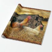 Rooster Hens Rustic Barn Coop Cadeaupapier (Uitgerold)