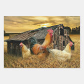 Rooster Hens Rustic Barn Coop Inpakpapier Vel (Voorkant 3)