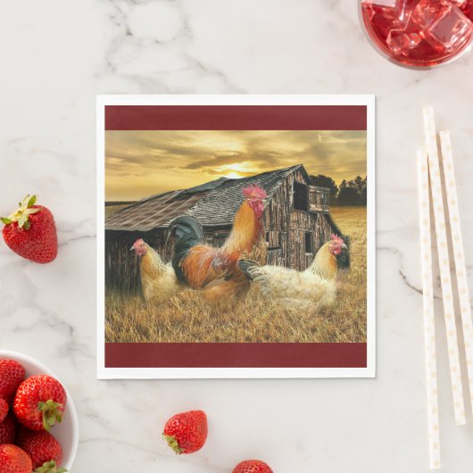 Rooster Hens Rustic Barn Coop Servet (Insitu)