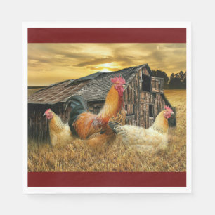 Rooster Hens Rustic Barn Coop Servet