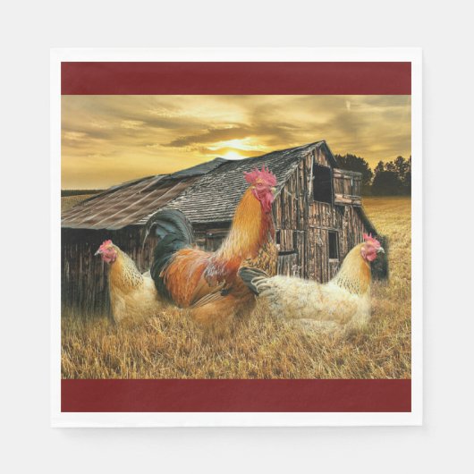 Rooster Hens Rustic Barn Coop Servet (Voorkant)