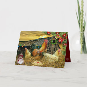 Rooster Hens Rustic Barn Kerstmis Cadeaus Kaart