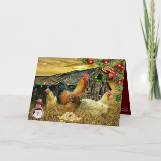 Rooster Hens Rustic Barn Kerstmis Cadeaus Kaart (Voorkant)