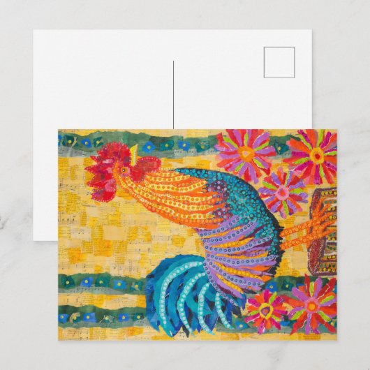 Rooster in de bloemen briefkaart (Voorkant / Achterkant)