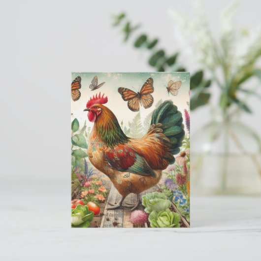 Rooster in de tuin briefkaart (Staand voorkant)