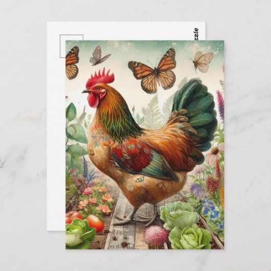 Rooster in de tuin briefkaart (Voorkant / Achterkant)