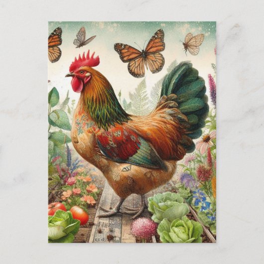 Rooster in de tuin briefkaart (Voorkant)