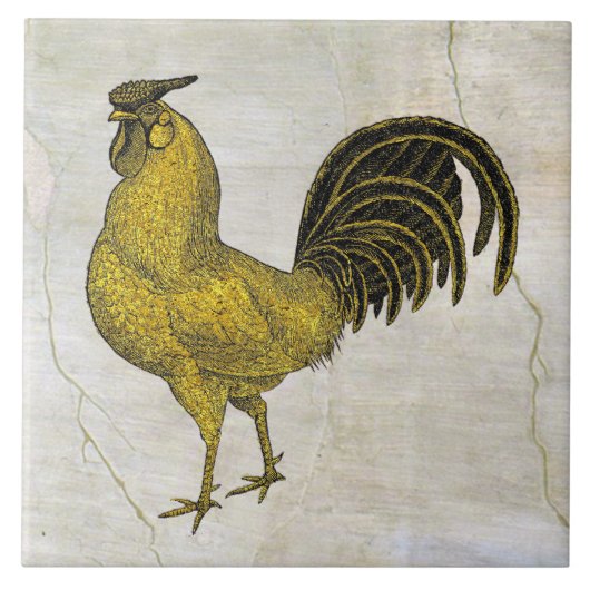 Rooster in Gold op Fresco Pattern Tegeltje (Voorkant)