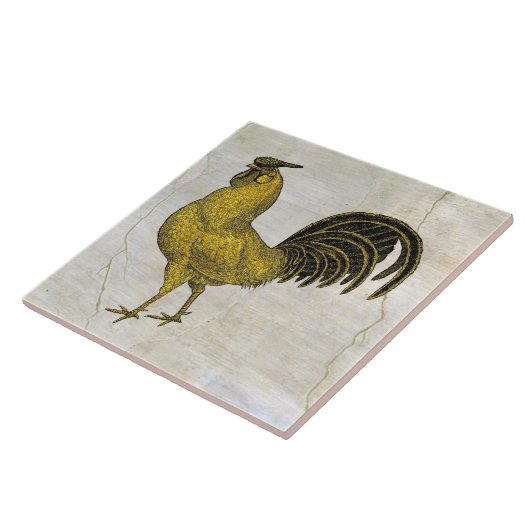 Rooster in Gold op Fresco Pattern Tegeltje (Zijkant)
