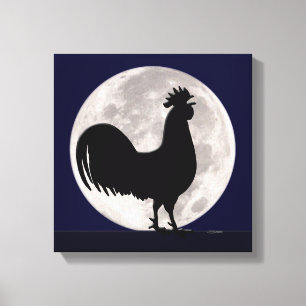 Rooster in het Moonlight Canvas Afdruk