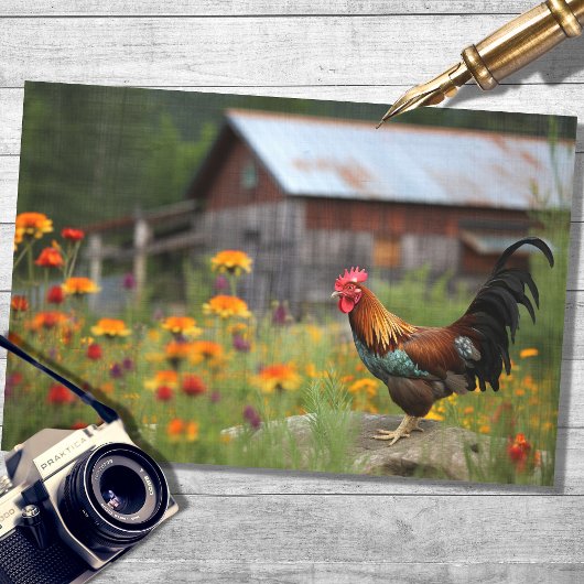 Rooster in Land 2 Decoupage Papier