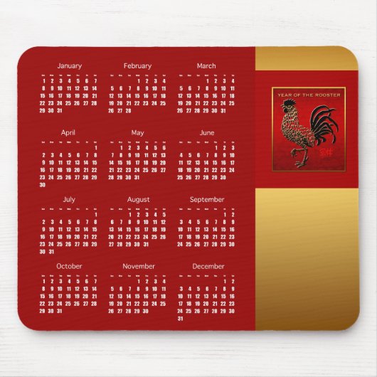 Rooster Jaar 2017 Kalender Mousepad 2 Muismat (Voorkant)