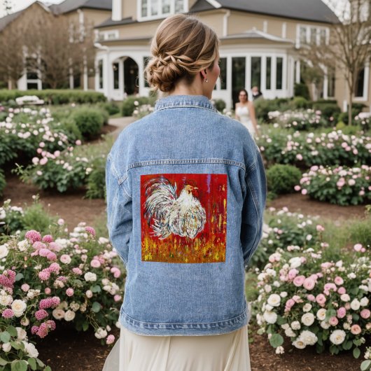 Rooster Jeans Jacket, iets om over te kraaien! Denim Jacket (Huwelijk Achterkant)