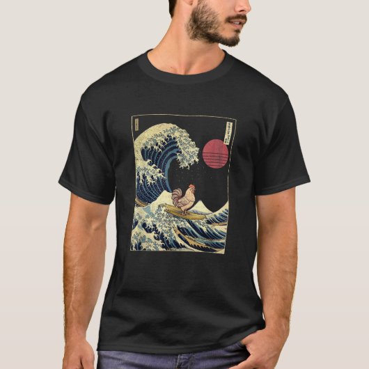 Rooster Kanagawa Wave Funny Surf Animal  T-shirt (Voorkant)