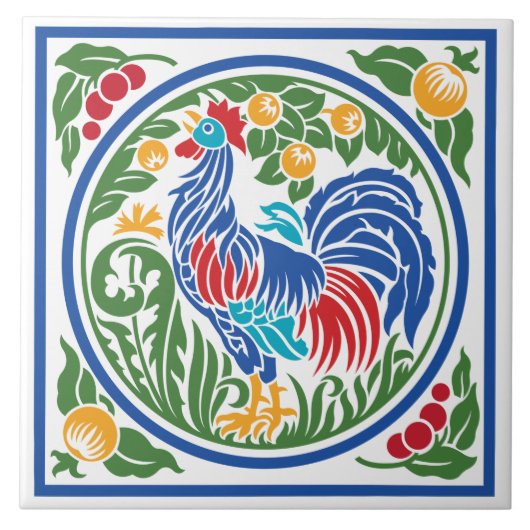 Rooster keramische tapijten tegeltje (Voorkant)