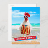 Rooster Kerel Chillin bij Beach in Swim Trunks Briefkaart (Voorkant / Achterkant)