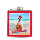 Rooster Kerel Chillin bij Beach in Swim Trunks Heupfles (Voorkant)